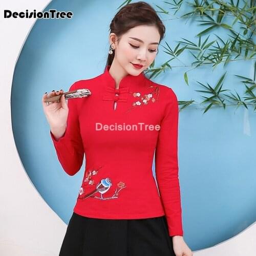 2021 chinese tops qipao shirts flower printed chiffon blouse cheongsam satin ladies traditional chinese clothing for women