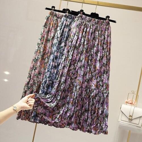 New Summer Floral Skirt Women Print Pleated Long Skirts 2020 Fashion Chic Vintage Skirt Elastic High Waist Bohemian Skirts Y247