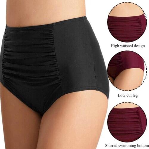 Women High Waist Swim Pant Bikinis Ruched Bikini Bottoms Tummy Control Swimsuit Briefs Pants Swimwear Biquini Купальники Женские