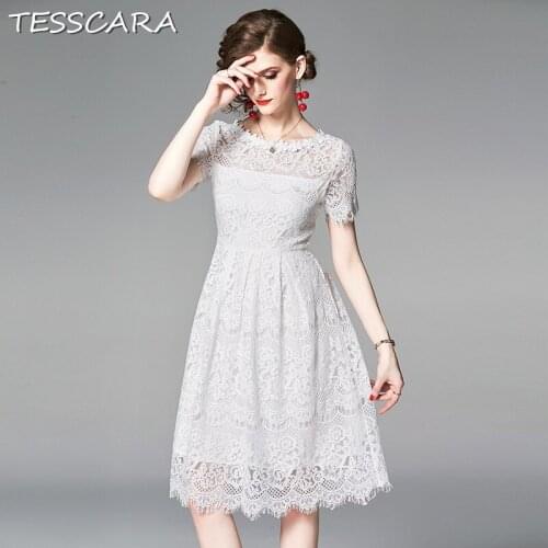 TESSCARA Women Summer Elegant White Lace Dress Festa Female Long Wedding Party Robe Femme Casual Designer Flower Girl Vestidos