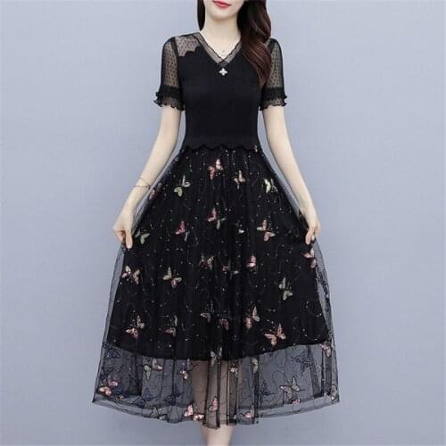 2021 New Summer French Long Animal Embroidery Mesh Dress Women Fashion Patchwork Elegant Dress Plus Size 4XL FemaleRobes zh1205