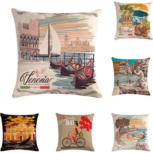 Buliding Scenic Linen Pillow Cases Sofa Cushion Cover Home Decoration fairy girls Printing Sofa Car Chair Decor fronha ZY918
