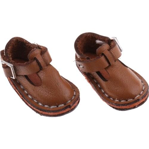 1 Pair of Ankle Belt Shoes Flat Shoes for 12inch Doll Wear Brown
