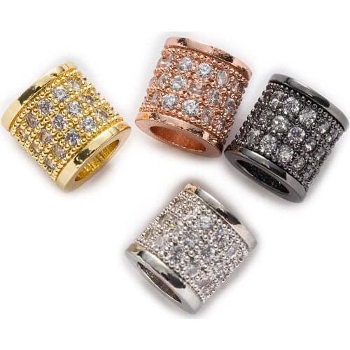 1 Piece Micro Inlays Zircon Cylinder Shaped Copper Beads For Jewelry Making Women Children DIY Bracelet Necklace Findings 8mm