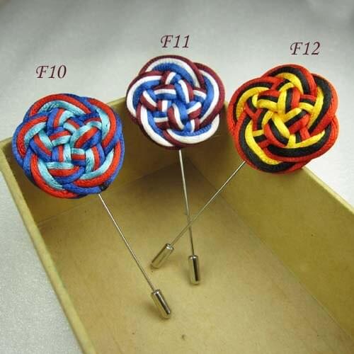 12pcs/lot Fashion chinese knot flower men stick pin handmade flower lapel pin brooch pins Classic Assorted