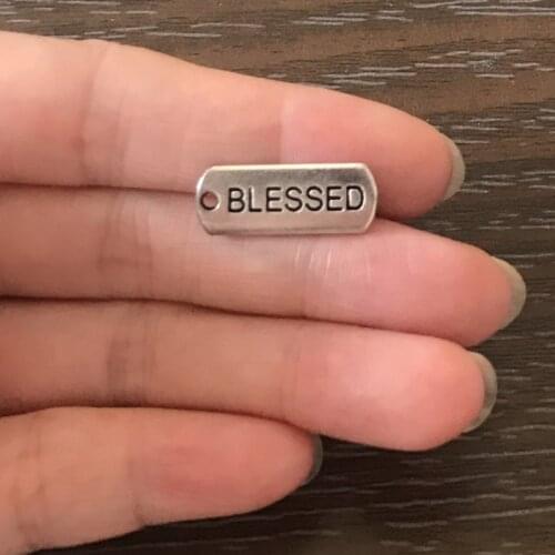 12PCS Bulk Inspire BLESSED Charms Zinc Alloy Rectangle Word Affirmation Charm Pendants for Bracelet Necklace Jewelry Making