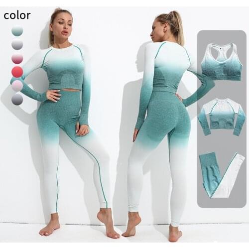 2Pcs/Set Ombre Yoga Set Sports Bra Leggings Women Gym Crop Top Clothes Seamless Workout Gradient Color Sportswear Pants Clothing