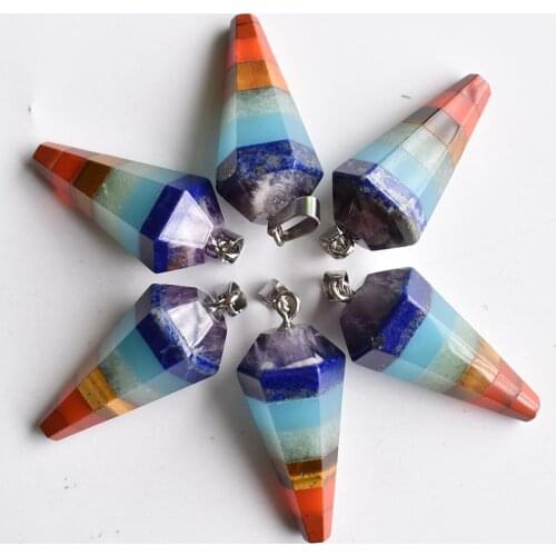 2020 Hot Sale Natural Stone Hexagonal pyramid shape pendants 7 Chakra Healing for Jewelry Wholesale 6pcs/lot free shipping