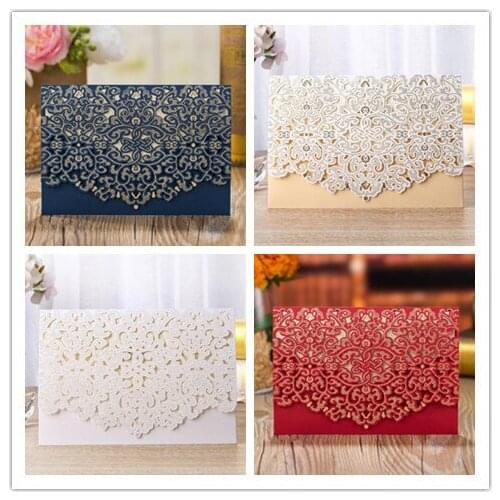 Free Shipping 50PCS/LOT European Style Dark Blue Wedding Invitation Card With Envelope Can Printing