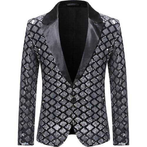 SWEETWOO Shiny Sequin Blazer Men Royal Blue Glitter Tuxedo Blazers Mens Suit Blazer Jacket Nightclub Stage Singer Prom Blazer