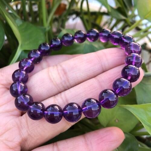 Natural Amethyst Bracelet Round Beads Crystal Healing Stone