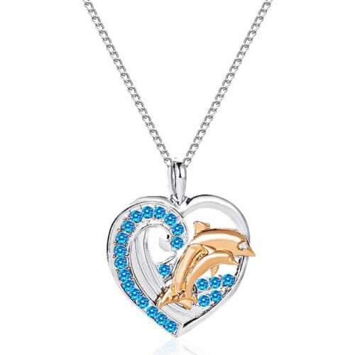 Fashion Women Heart Clavicle Chain Necklace For Female Valentines Day Gift Classic Romantic Love Dolphins Pendant Necklace