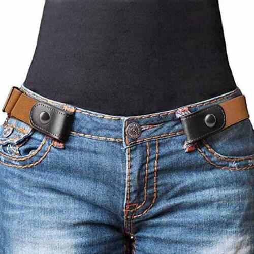 Buckle Free Elastic Faux Leather Stretch Belt Waistband for Jeans Pants Dress