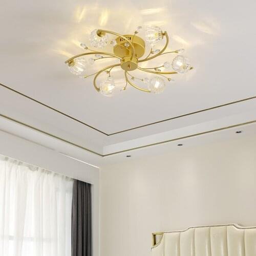 Crystal Ceiling Lamp Nordic Restaurant Ceiling Light New Luxury Light Golden Bedroom Lamp Modern Minimalist LED Living Room Lamp