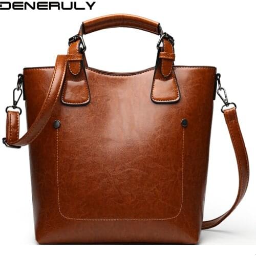 Leather Women Handbags High Quality Oil Wax Leather Female Shoulder Bag Designer Ladies Vintage Crossbody Bag Big Top-handle Bag