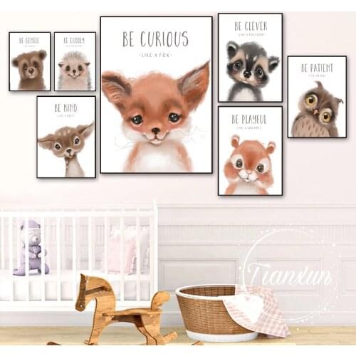 Rabbit Fox Owl Cubs Hedgehog Nursery Wall Art Canvas Painting Nordic Posters And Prints Wall Pictures Baby Kids Room Decor