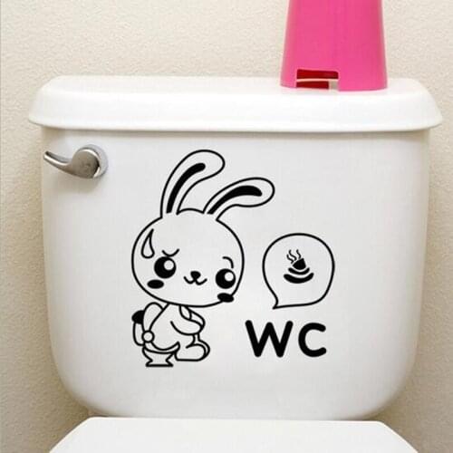 KUCADA Cute Rabbit Toilet Bathroom Sticker Waterproof Sticker Door Glass Stickers DIY Vinyl Art Wall Sticker PVC Posters WP1829
