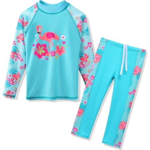 BAOHULU Cyan Long Sleeves UPF 50+ Girls Swimsuits Child UV Protection Kids Swimming Suits Baby Swimwear Beach Surfing Wear