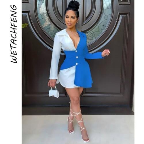 Summer Blue T Shirts Mini Dress Long Sleeve Turn-down Collar Boho Beach 2021 Fashion Ladies Sexy Dresses Oversized Women Clothes