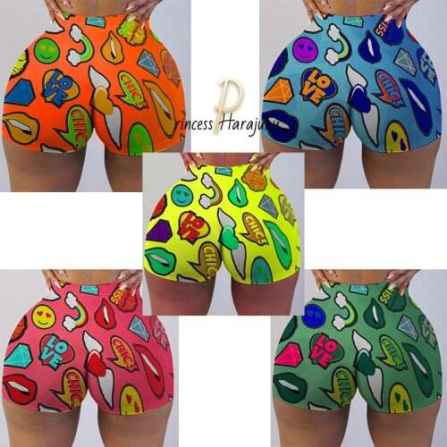 Fashion New 2020 Summer Women Breathable Candy Biker Shorts Chic Print Mini Sexy Cute Sports Fitness Booty Skinny Snack Shorts
