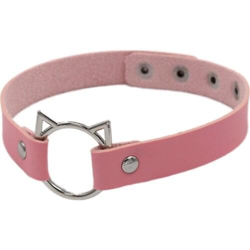 Trendy Punk PU Leather Collar Clavicle Chain Harajuku Cute Cat Personality Couple Collar Performance Red Black Necklace Jewelry