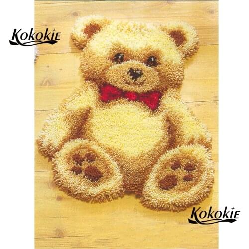 Cartoon bear latch hook kit rug canvas printing vloerklee latch hook crochet tapis 3d carpet embroidery accessories tapestry kit