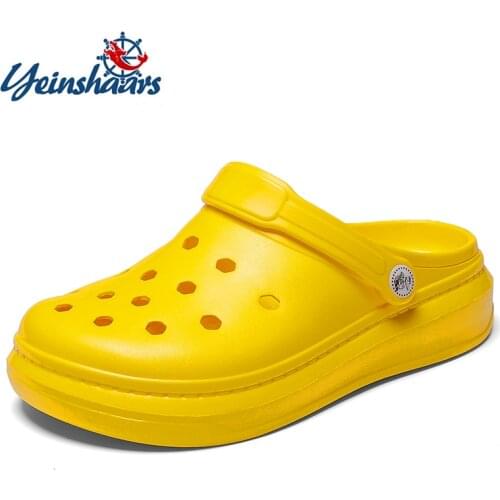 Summer Casual Sandals Men High Platform 2020 New Beach Slippers Breathable Hole Flats Crocse Male Clogs Water Shoes Men Sandals