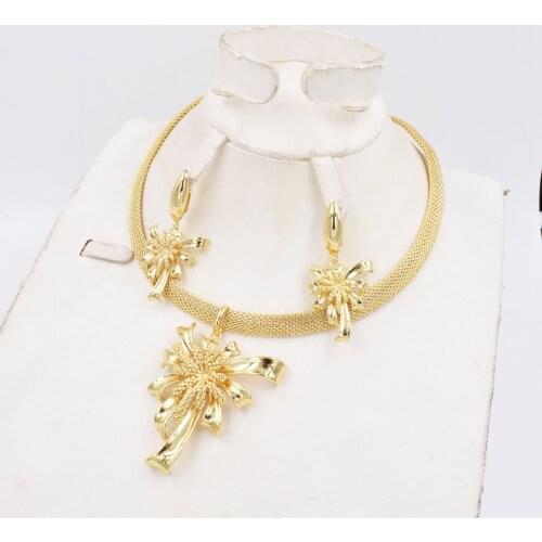 NEW High Quality Ltaly 750 Gold color Jewelry Set For Women african beads fashion necklace set earring jewelry