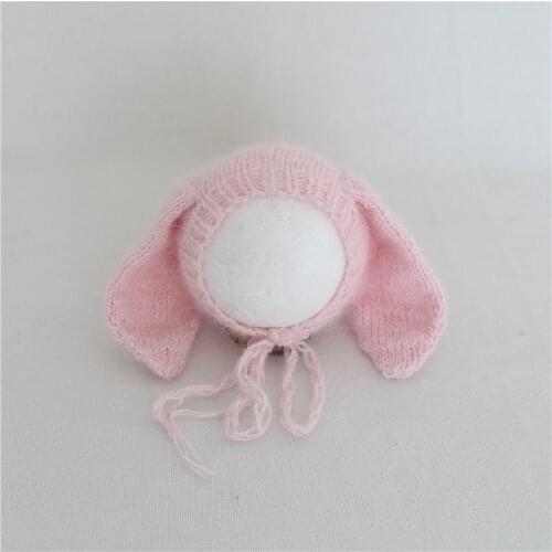 Newborn Girl Floppy Bunny Hat Pastel Pink Easter Bunny Bonnet Knit Angora Long Ears Hat Newborn Photography Props Made to Order