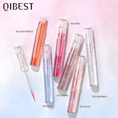 QIBEST Lip Gloss Base Transparent Makeup Water Lip Tint Lip Plumper Shimmer Glossy Moisturizing Mint Flavor Shiny Lip Gloss