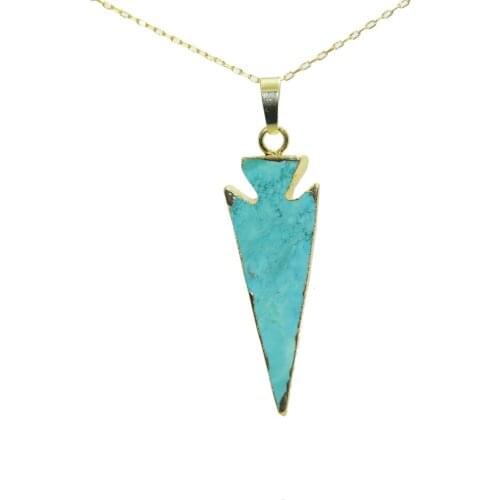 Natural Stone Pendant Gem chain Necklace for girl women Jewelry Arrow pendant marble green howlite pendant necklace for gift
