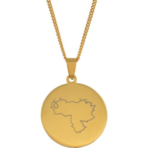Anniyo Round Venezuela Map Pendant Necklaces for Women Men Gold Color Jewelry Venezuelan Items #057221
