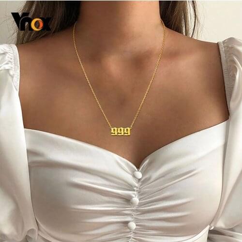 Vnox Angel Number Necklace for Women, Stainless Steel 000 111 222 333 444 555 666 777 888 999 Pendant Choker Jewelry