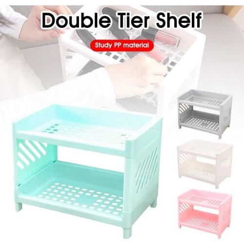 Double Layer Hollow Shelf Plastic Cosmetics Desktop Finishing Bathroom Accessories Organizer Storage for Kitchen Bathroom
