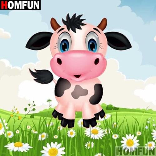 HOMFUN Full Square/Round 5D DIY Diamond Embroidery "Cartoon cow" Diamond Painting Cross Stitch Rhinestone 5D A09198