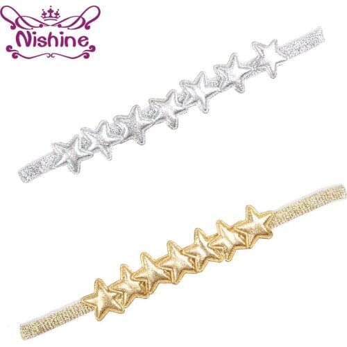 Nishine Mini Newborn Headband Girls Gold Silver Star Kids Elastic Hair Band Headwear Head Accessories Kids Clothing Decoration