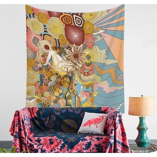 Psychedelic Floral Mandala Tapesty Skull Tapestrries Wall Hanging Hippie Wall Decor Room Bedroom Living Wall Hanging Rug Shawl