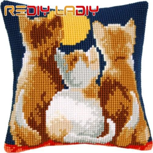 REDIY LADIY Cross Stitch Cushion Cover Cartoon Chunky Cross-Stitch Kits Yarn for Embroidery Pillows Home Decorative Pillow Case