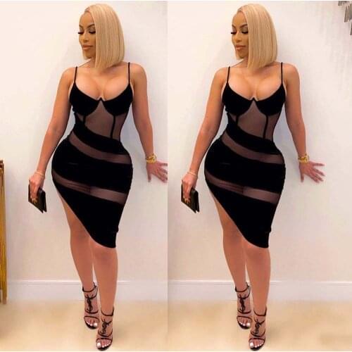 Zoctuo Sexy Sleeveless Dresses Womens Summer Club Party Girls Solid Cami Dresses Backless Irregular See Through Mesh Midi Dress