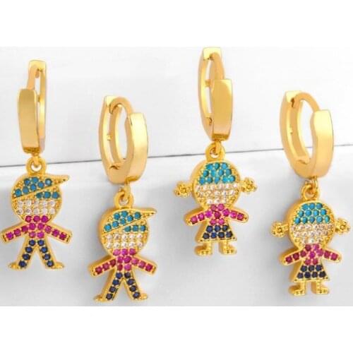 Boy girl multicolor Brass micro pave cz zircon cubic zirconia drop Hoop Earrings studs copper gold plated crystal cfv42