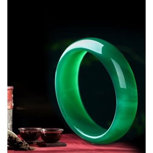 Wide cuff green bangle bracelet agate BEAUTIFUL sweet women charm chalcedony bangle bracelet luck 58-62MM