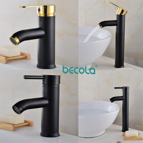 BECOLA 4 Size Bathroom black faucet Stainless steel 304 washbasin basin mixer Black+golden tap basin sink water tap black mixer