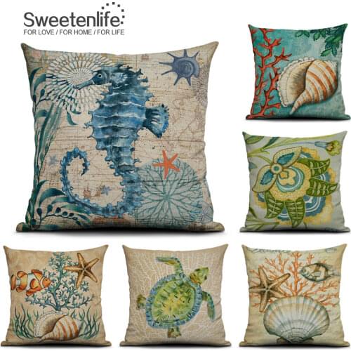 Sweetenlife Decorative Cushions Ocean Series Sofa Throw Pillows Cover 45*45 Cushions Home Decor Pillow Case Sofa Cushion Covers