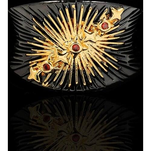 Vintage Female Red Crystal Big Ring Classic 14KT Black Gold Wedding Ring Trendy Bridal Geometric Engagement Rings For Women