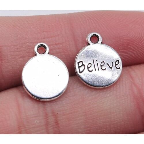 WYSIWYG 10pcs Charms Believe Round Tag Antique Silver Color 11x14mm Metal Alloy Charms Jewelry Diy Accessories