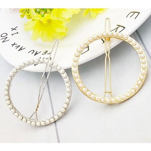 1Women Crystal Elegant Sun Circle Pearl Hair Clip Barrette Korean Hairpin Barrette Headdress Hair Accessories Girls Hair Clip