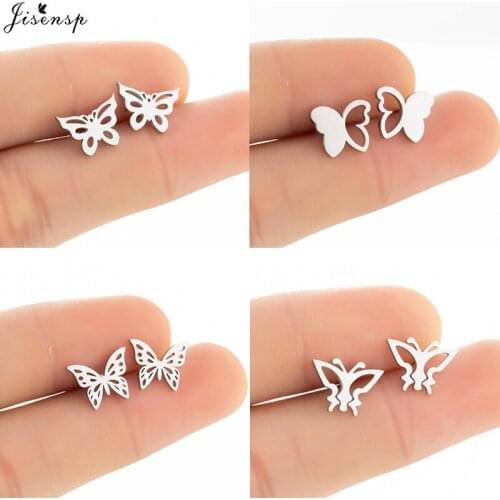 Jisensp Stainless Steel Bohemian Hollow Butterfly Earrings Women Exquisite Small Casual Jewelry Accessories Girlfriend Gift