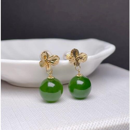 SHILOVEM 18k yellow gold Natural Jasper earring classic fine Jewelry women wedding women gift 10*10mm myme10106652by
