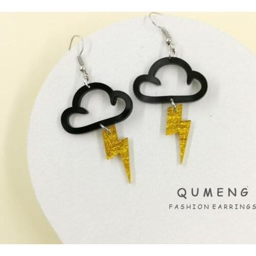 QUMENG 2020 New Fashion Cute Cloud Lightning acrylic Drop Dangle Earrings for women Hot Charm girls party jewelry Gift