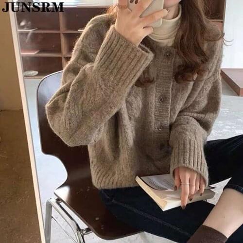 2020 New Autumn Winter Vintage Womens Sweaters Plus Size Single Breasted Knitted Cardigan Sweater Oversize Loose Cardigan Jacket